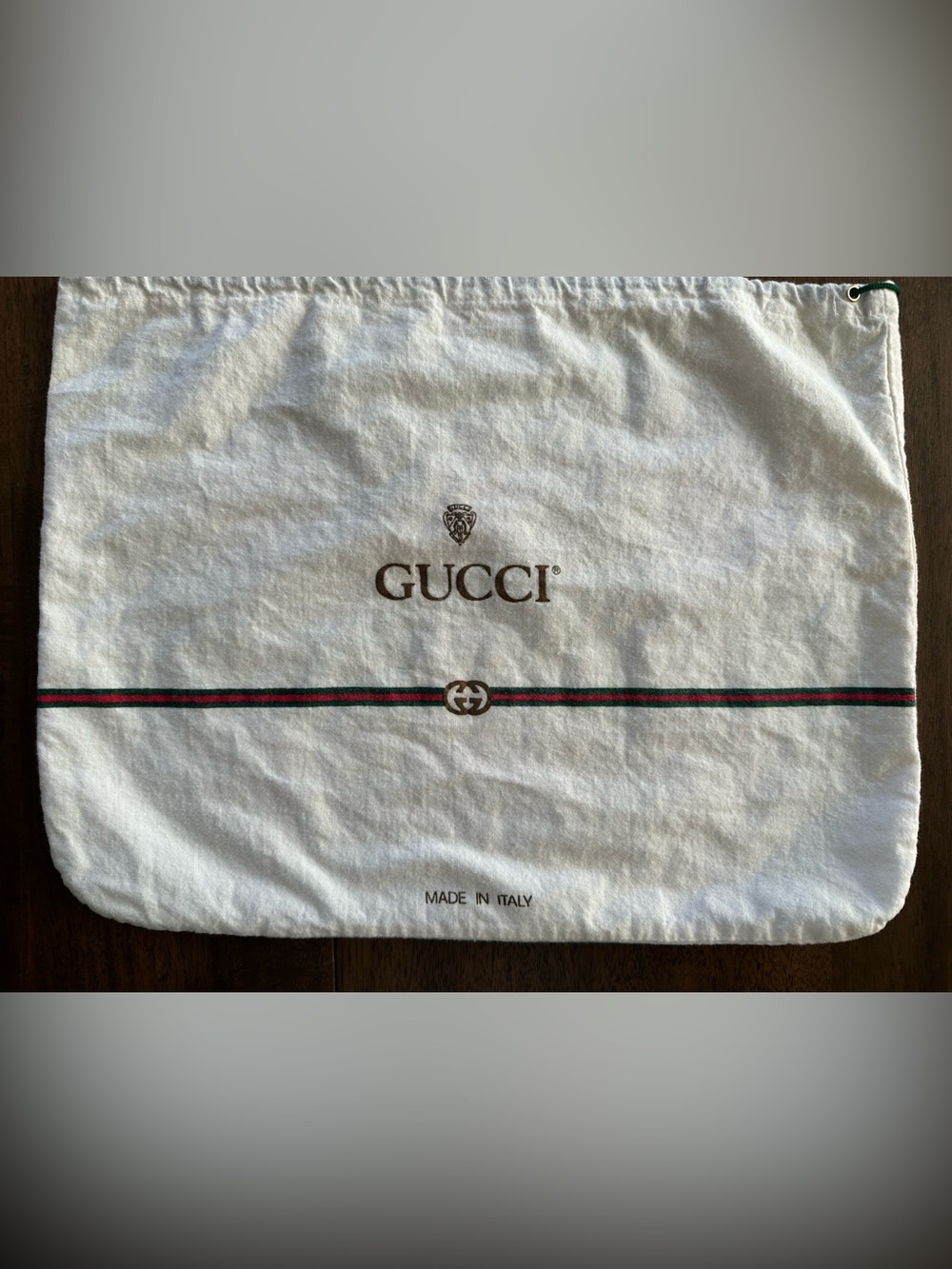 Gucci Cream/White Dust Bag with Green and Red Web Stripe and Brown Logo